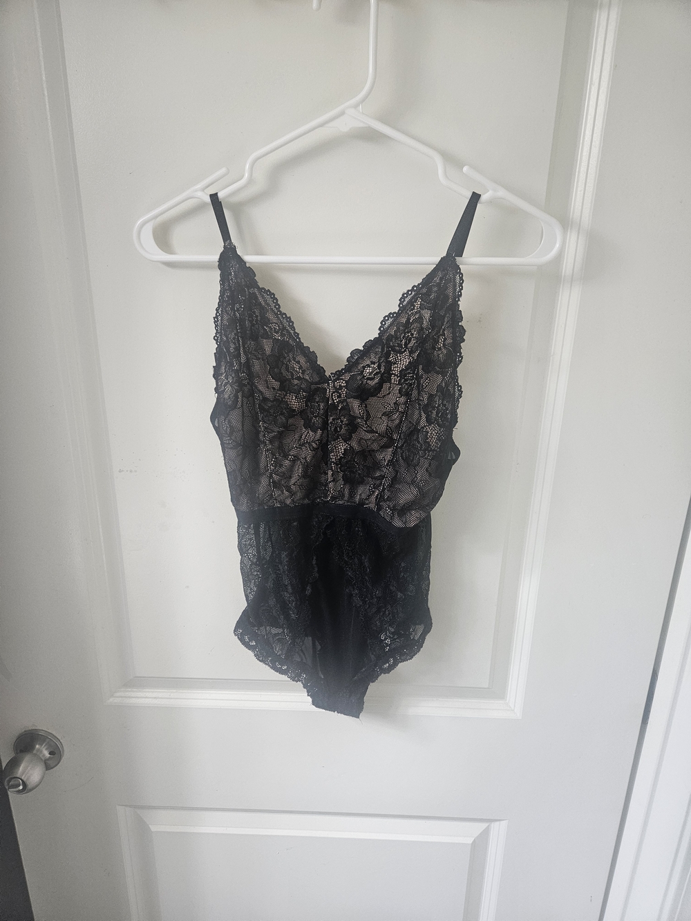 Fashion Nova Black Lace V-Neck Chemise Bodysuit